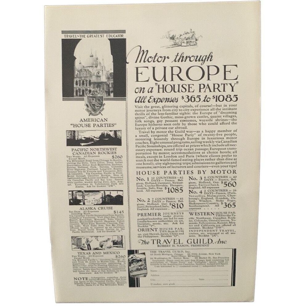 Vintage 1931 Travel Guide Motor Through Europe Ad Advertisement